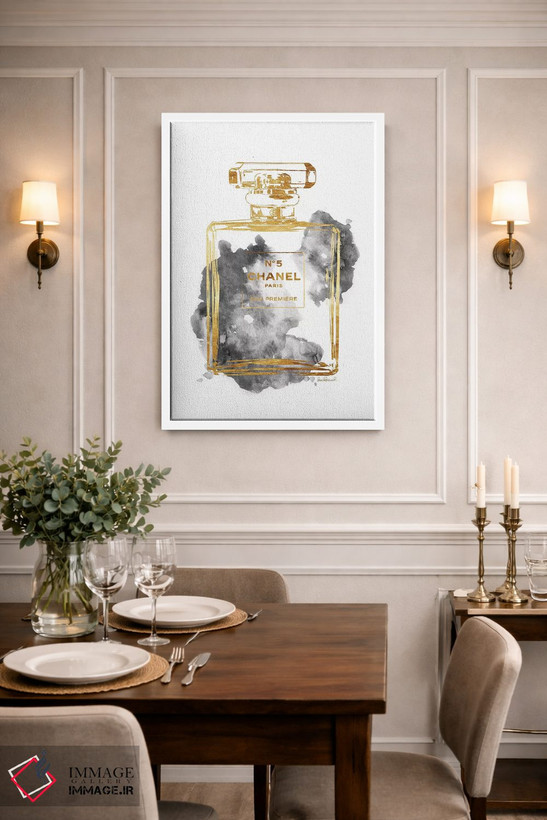 تابلو دکوراتیو Gold & Grey,بطری عطر طلایی و خاکستری اثر آماندا گرینوود - D1W