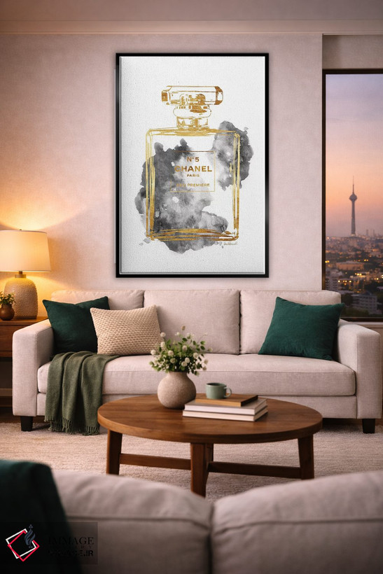 تابلو دکوراتیو Gold & Grey,بطری عطر طلایی و خاکستری اثر آماندا گرینوود - D2B
