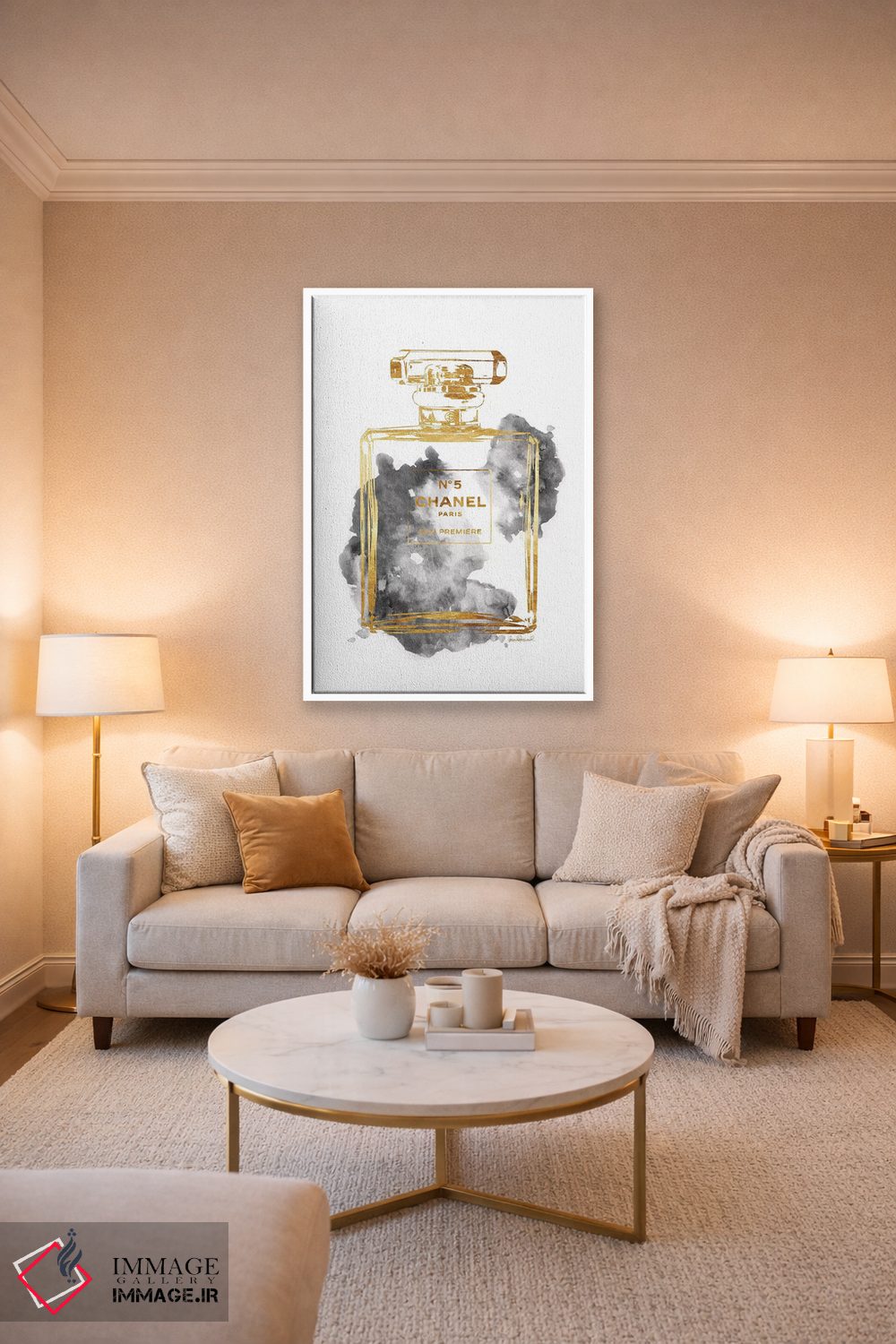 تابلو دکوراتیو Gold & Grey,بطری عطر طلایی و خاکستری اثر آماندا گرینوود - D3W
