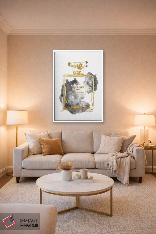 تابلو دکوراتیو Gold & Grey,بطری عطر طلایی و خاکستری اثر آماندا گرینوود - D3W