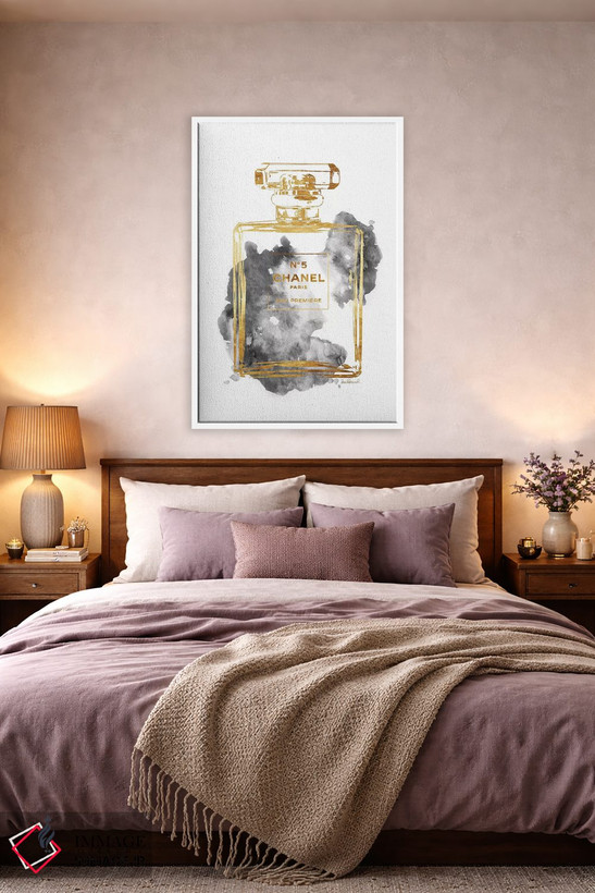 تابلو دکوراتیو Gold & Grey,بطری عطر طلایی و خاکستری اثر آماندا گرینوود - D4W