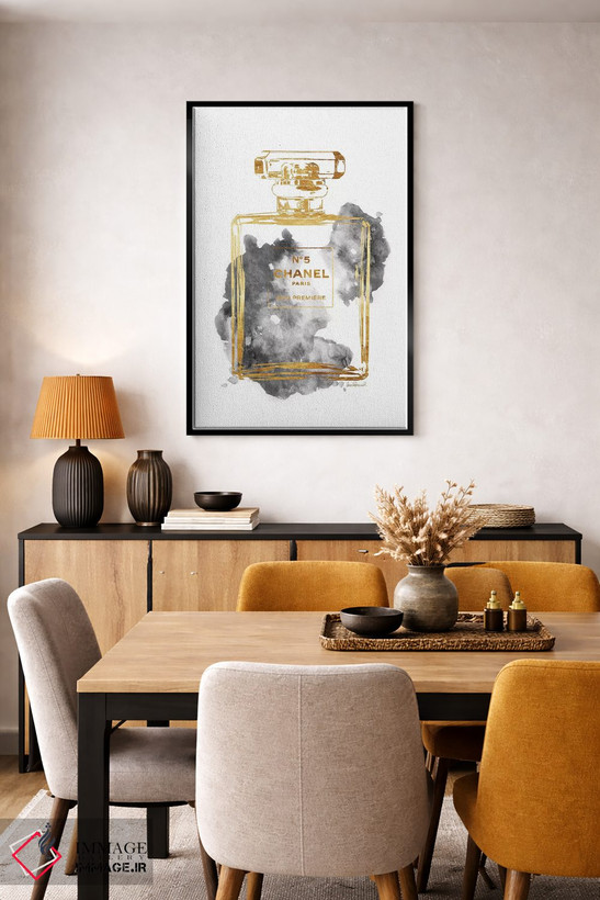 تابلو دکوراتیو Gold & Grey,بطری عطر طلایی و خاکستری اثر آماندا گرینوود - D5B