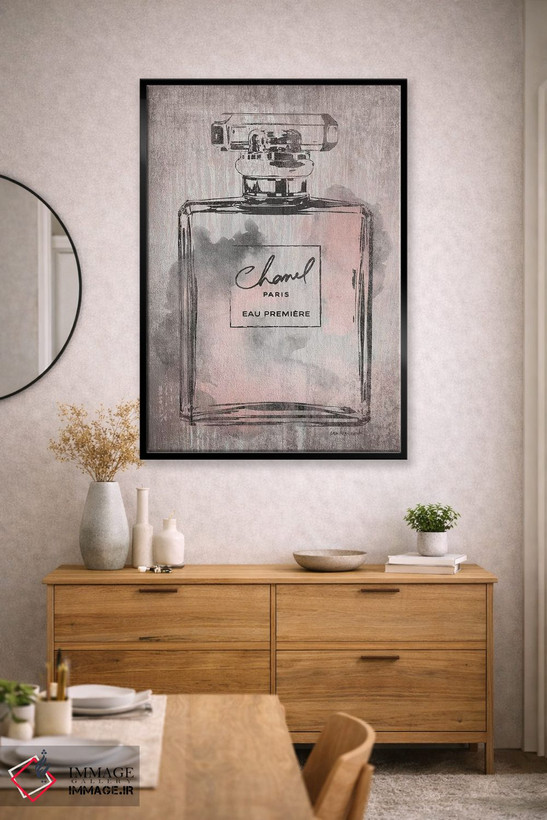تابلو دکوراتیو Pink Grey Metallic Rose Gold,بطری عطر صورتی خاکستری متال… اثر آماندا گرینوود - D3B