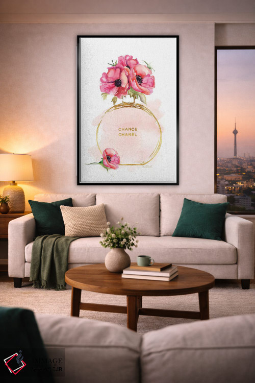 تابلو دکوراتیو بطری عطر گرد و شقایق ها اثر آماندا گرینوود - D2B