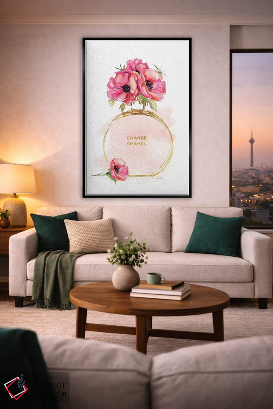تابلو دکوراتیو بطری عطر گرد و شقایق ها اثر آماندا گرینوود - D2B