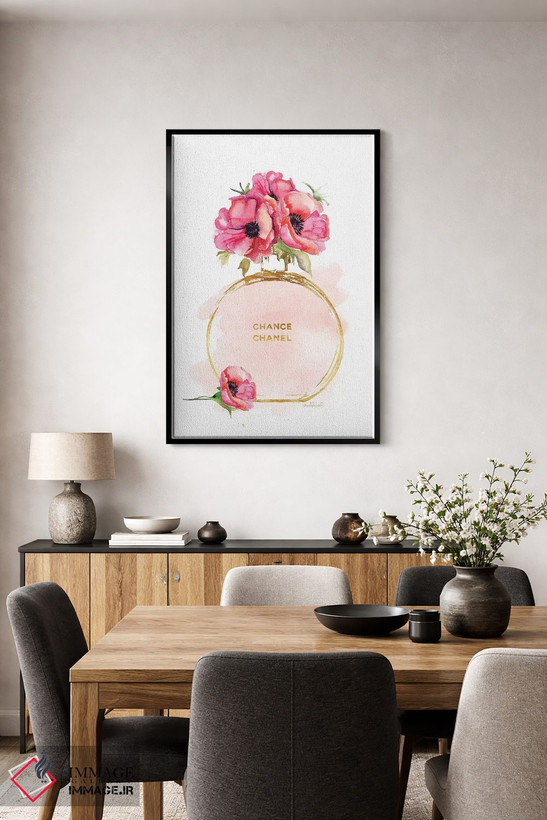 تابلو دکوراتیو بطری عطر گرد و شقایق ها اثر آماندا گرینوود - D3B