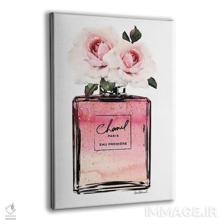 تابلو دکوراتیو Pink, Ombre, Glitter, & Pink Rose,بطری عطر مشکی، صورتی… اثر آماندا گرینوود - نمای پرسپکتیو محصول