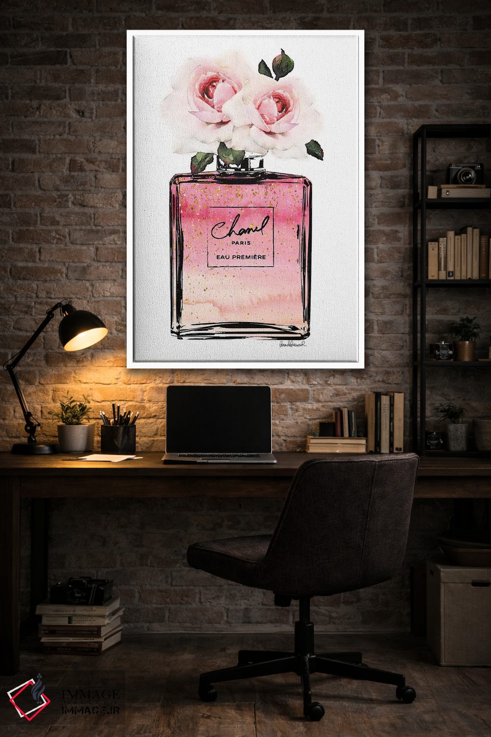 تابلو دکوراتیو Pink, Ombre, Glitter, & Pink Rose,بطری عطر مشکی، صورتی… اثر آماندا گرینوود - D4W