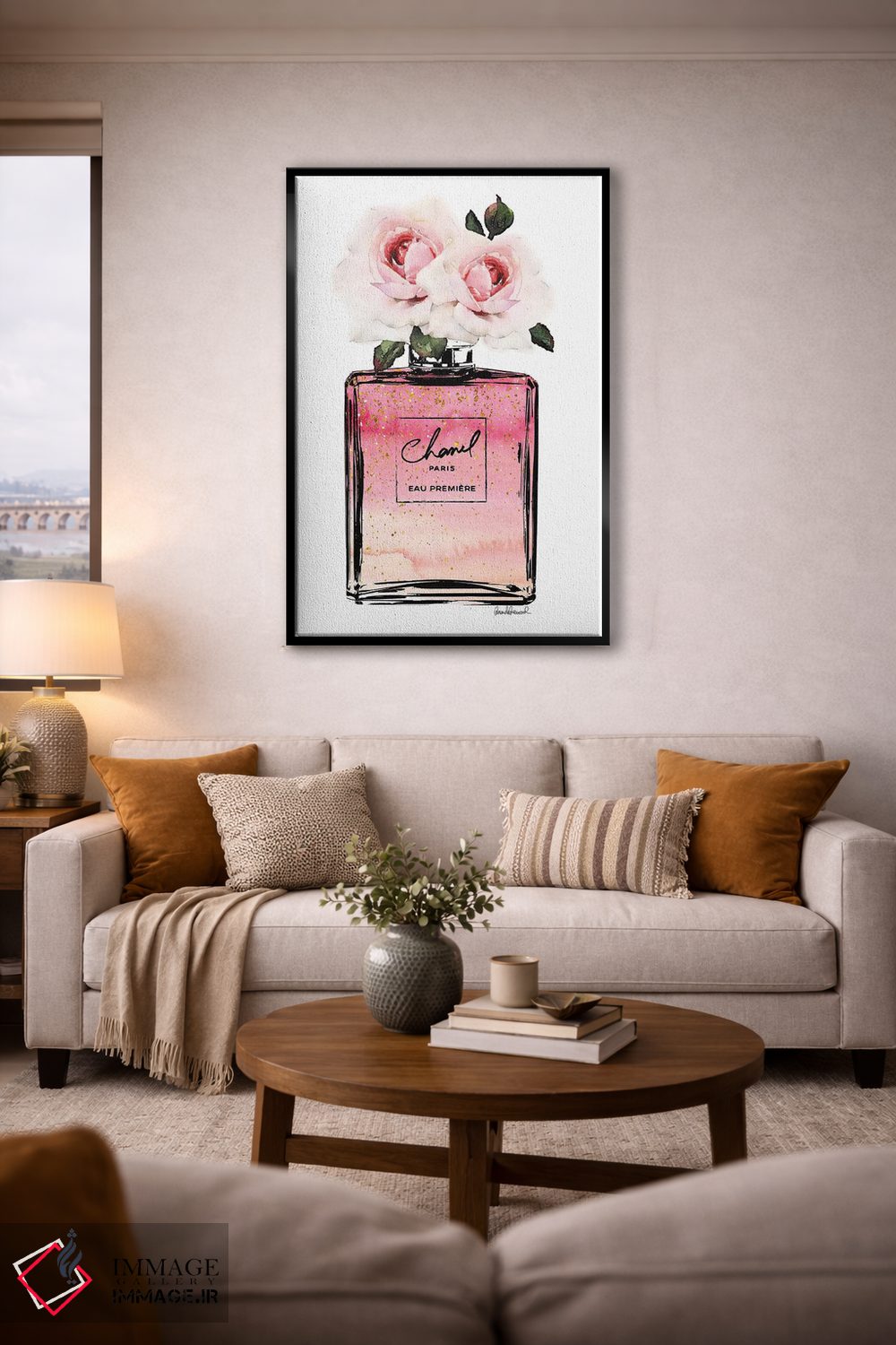 تابلو دکوراتیو Pink, Ombre, Glitter, & Pink Rose,بطری عطر مشکی، صورتی… اثر آماندا گرینوود - D6B