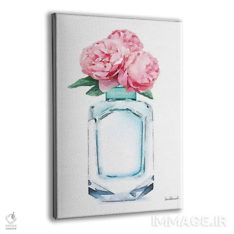 تابلو دکوراتیو عطر فیروزه ای و گل صدتومانی صورتی اثر آماندا گرینوود - نمای پرسپکتیو محصول