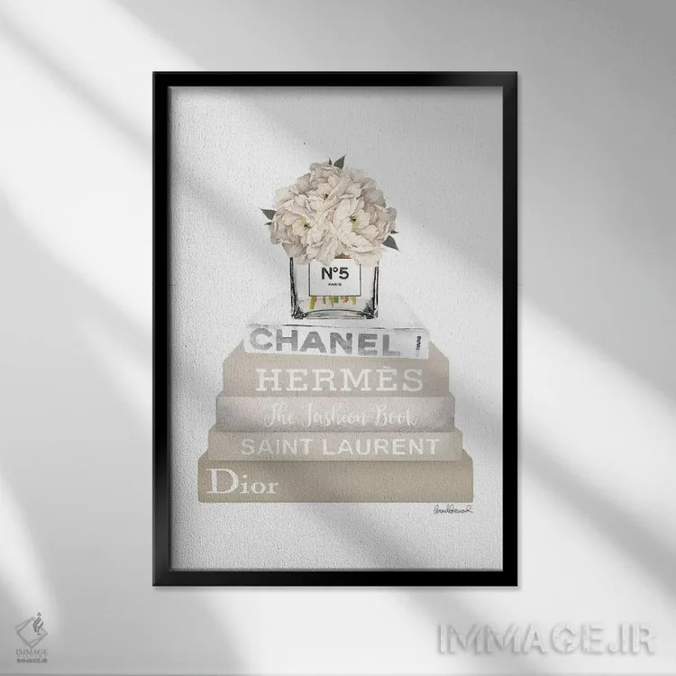 تابلو دکوراتیو Champagne, And Silver Bookstack Topped By Vase With Whit… اثر آماندا گرینوود - نمای قابدار مشکی