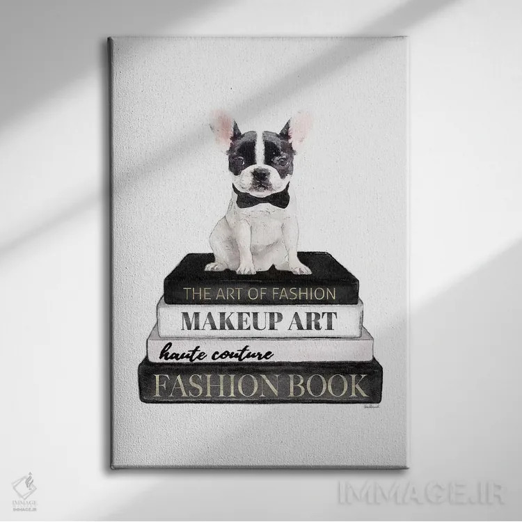 تابلو دکوراتیو Grey, B&W Frenchie,کتاب های مد خاکستری و فرنچ بولداگ سیا… اثر آماندا گرینوود - نمای روبهرو روی دیوار