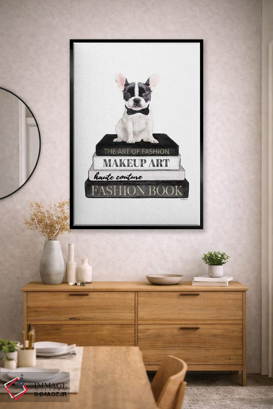 تابلو دکوراتیو Grey, B&W Frenchie,کتاب های مد خاکستری و فرنچ بولداگ سیا… اثر آماندا گرینوود - D1B