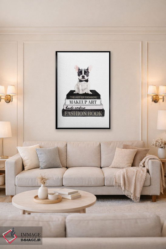 تابلو دکوراتیو Grey, B&W Frenchie,کتاب های مد خاکستری و فرنچ بولداگ سیا… اثر آماندا گرینوود - D5B
