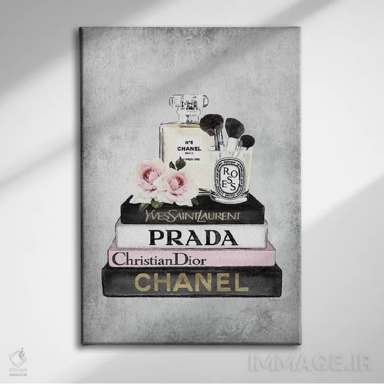 تابلو دکوراتیو Pink, Makeup Set, Grey Grunge,کتاب های مد صورتی، ست آرای… اثر آماندا گرینوود - نمای روبهرو روی دیوار