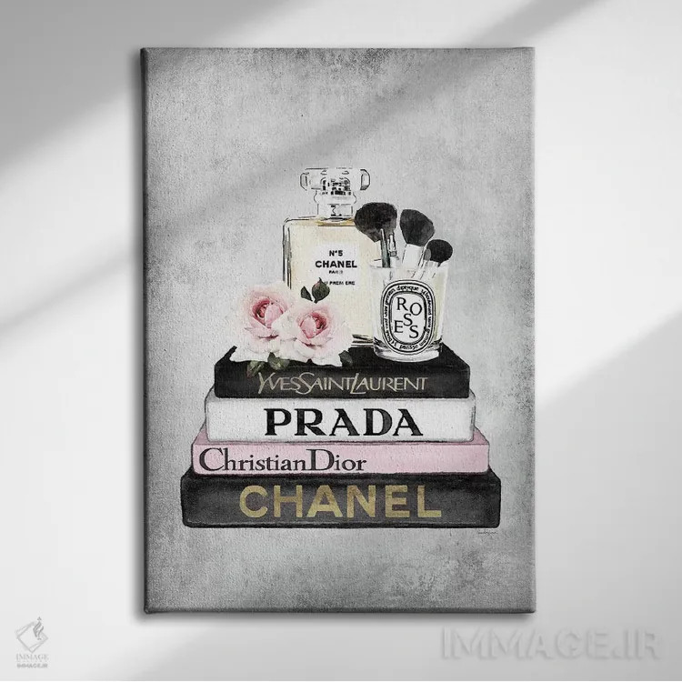 تابلو دکوراتیو Pink, Makeup Set, Grey Grunge,کتاب های مد صورتی، ست آرای… اثر آماندا گرینوود - نمای روبهرو روی دیوار