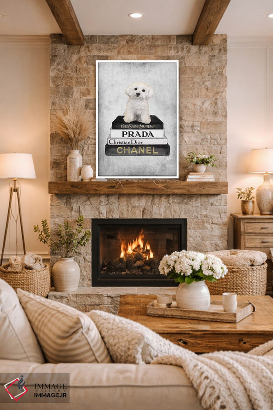 تابلو دکوراتیو Grey, Maltese, Grey Grunge,کتاب های مد خاکستری، سگ مالتی… اثر آماندا گرینوود - D1W