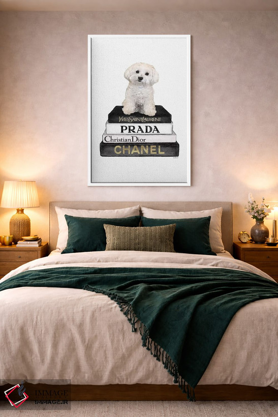 تابلو دکوراتیو Grey, Maltese,کتاب های مد خاکستری و سگ مالتیز اثر آماندا گرینوود - D2W