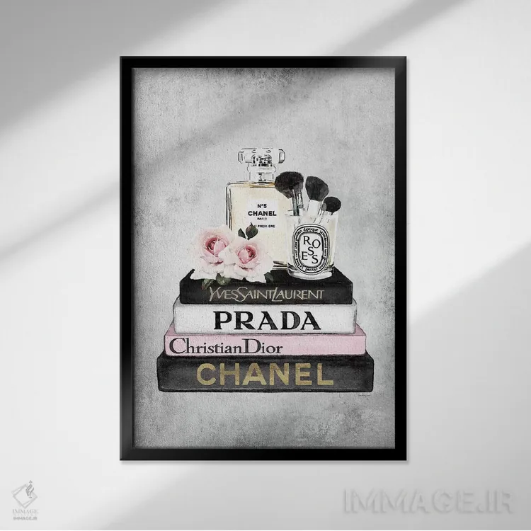 تابلو دکوراتیو Pink, Makeup Set, Grey Grunge,کتاب های مد صورتی، ست آرای… اثر آماندا گرینوود - نمای قابدار مشکی