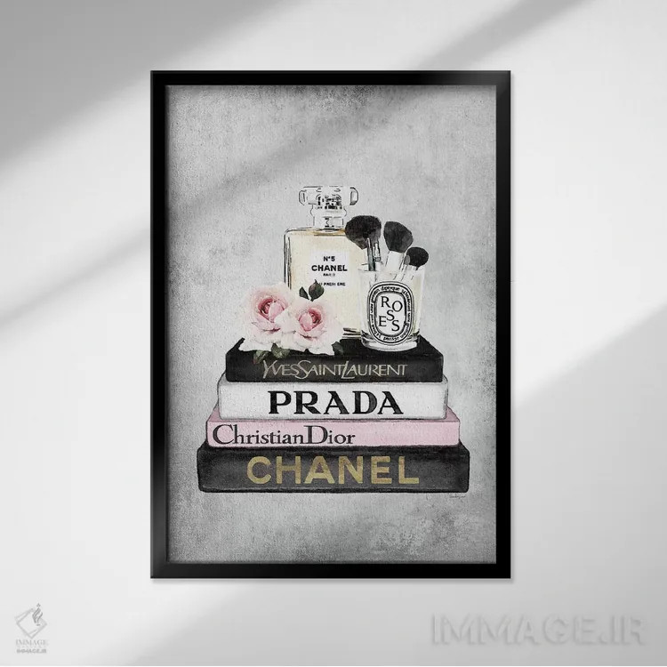 تابلو دکوراتیو Pink, Makeup Set, Grey Grunge,کتاب های مد صورتی، ست آرای… اثر آماندا گرینوود - نمای قابدار مشکی
