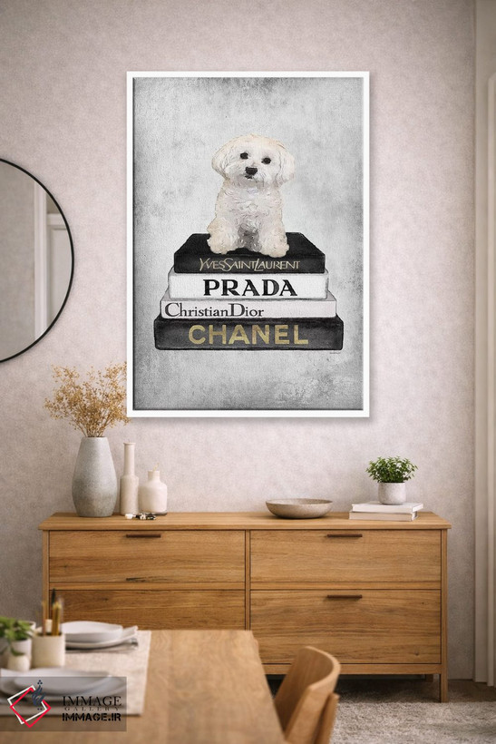 تابلو دکوراتیو Grey, Maltese, Grey Grunge,کتاب های مد خاکستری، سگ مالتی… اثر آماندا گرینوود - D2W