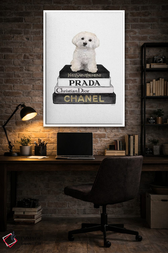 تابلو دکوراتیو Grey, Maltese,کتاب های مد خاکستری و سگ مالتیز اثر آماندا گرینوود - D4W