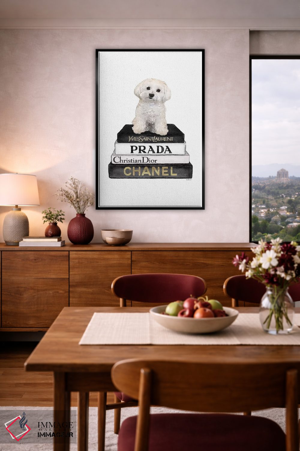 تابلو دکوراتیو Grey, Maltese,کتاب های مد خاکستری و سگ مالتیز اثر آماندا گرینوود - D5B