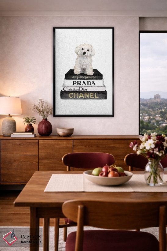 تابلو دکوراتیو Grey, Maltese,کتاب های مد خاکستری و سگ مالتیز اثر آماندا گرینوود - D5B