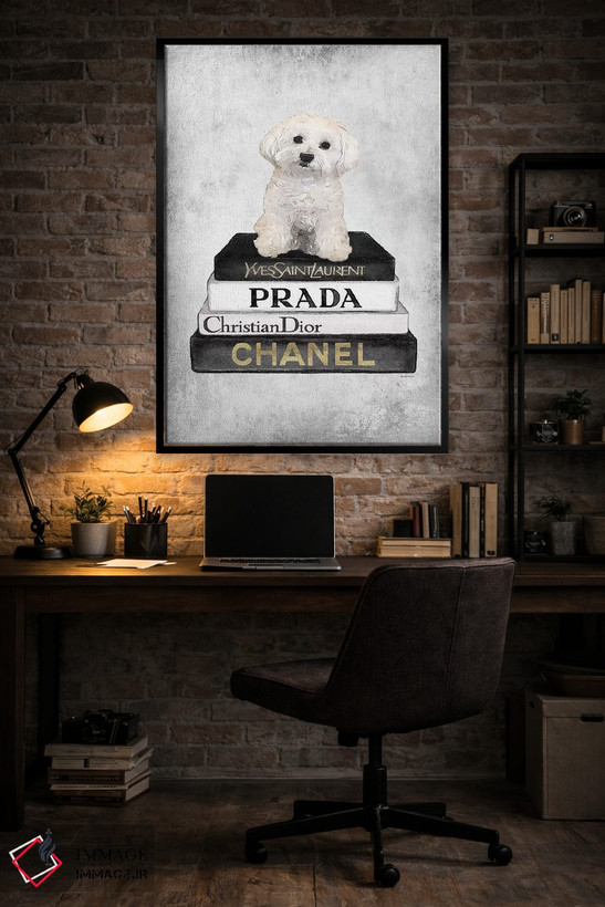 تابلو دکوراتیو Grey, Maltese, Grey Grunge,کتاب های مد خاکستری، سگ مالتی… اثر آماندا گرینوود - D5B