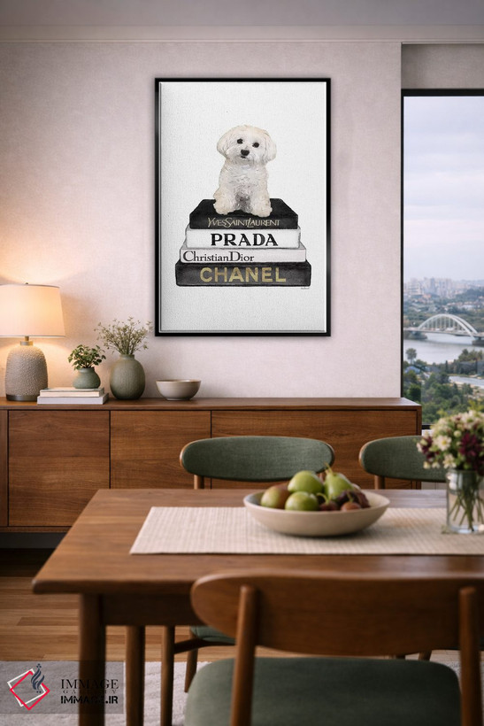 تابلو دکوراتیو Grey, Maltese,کتاب های مد خاکستری و سگ مالتیز اثر آماندا گرینوود - D6B
