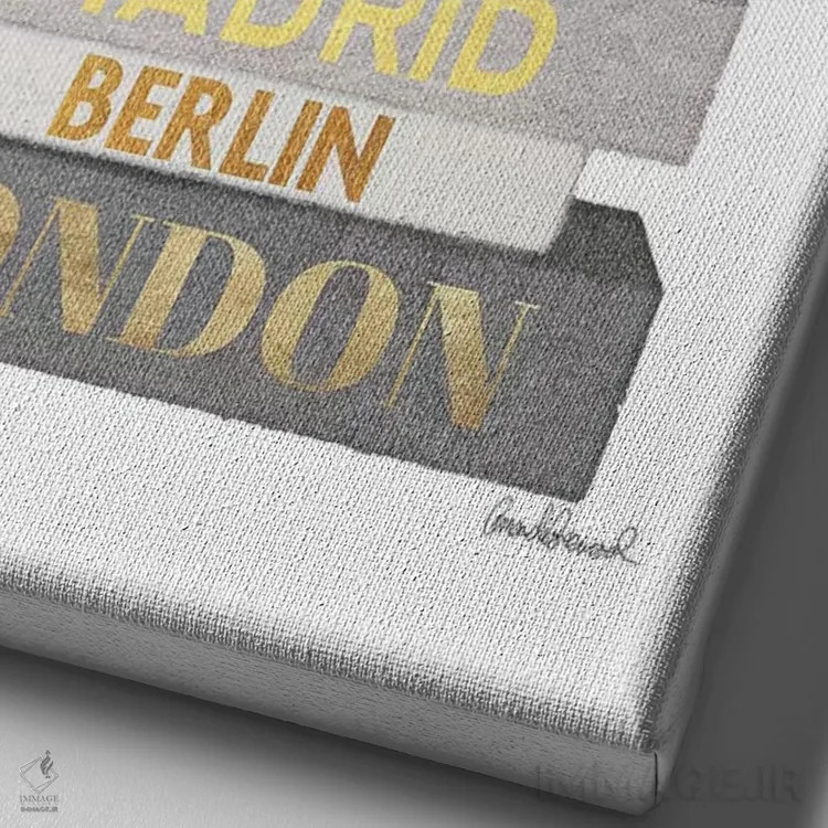 تابلو دکوراتیو Grey & Gold,کتاب های شهر اروپا، خاکستری و طلایی اثر آماندا گرینوود - نمای نزدیک بافت بوم