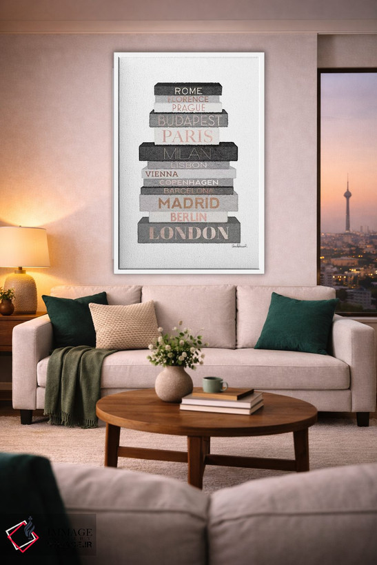 تابلو دکوراتیو Grey & Rose Gold,کتاب های شهر اروپا، خاکستری و رزگلد اثر آماندا گرینوود - D1W