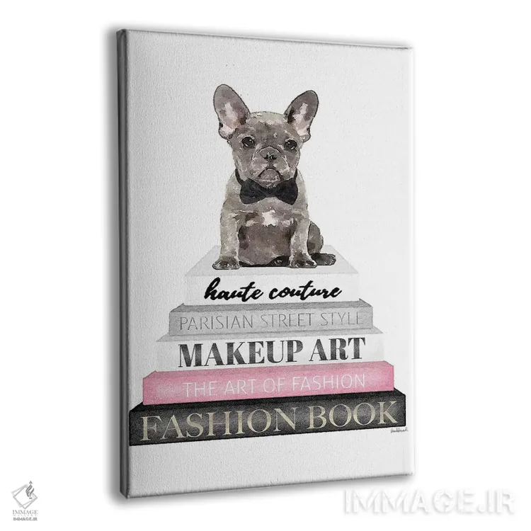 تابلو دکوراتیو Grey Frenchie, Bowtie,کتاب های خاکستری با صورتی، فرنچ بو… اثر آماندا گرینوود - نمای پرسپکتیو محصول