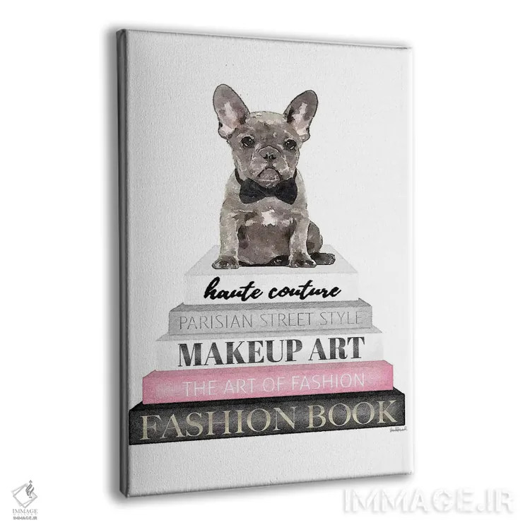 تابلو دکوراتیو Grey Frenchie, Bowtie,کتاب های خاکستری با صورتی، فرنچ بو… اثر آماندا گرینوود - نمای پرسپکتیو محصول