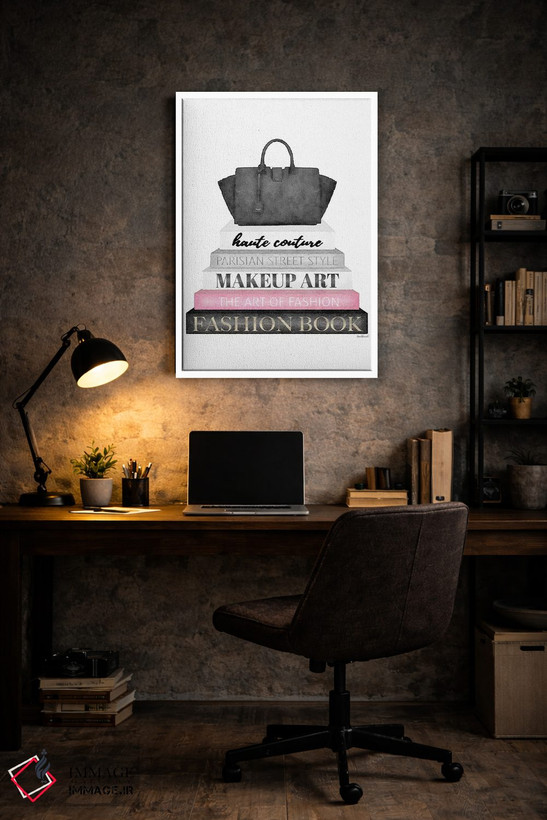 تابلو دکوراتیو Black Bag,کتاب های خاکستری با صورتی و کیف مشکی اثر آماندا گرینوود - D6W