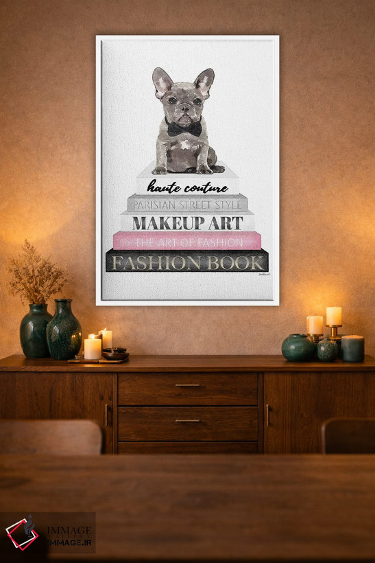 تابلو دکوراتیو Grey Frenchie, Bowtie,کتاب های خاکستری با صورتی، فرنچ بو… اثر آماندا گرینوود - D1W