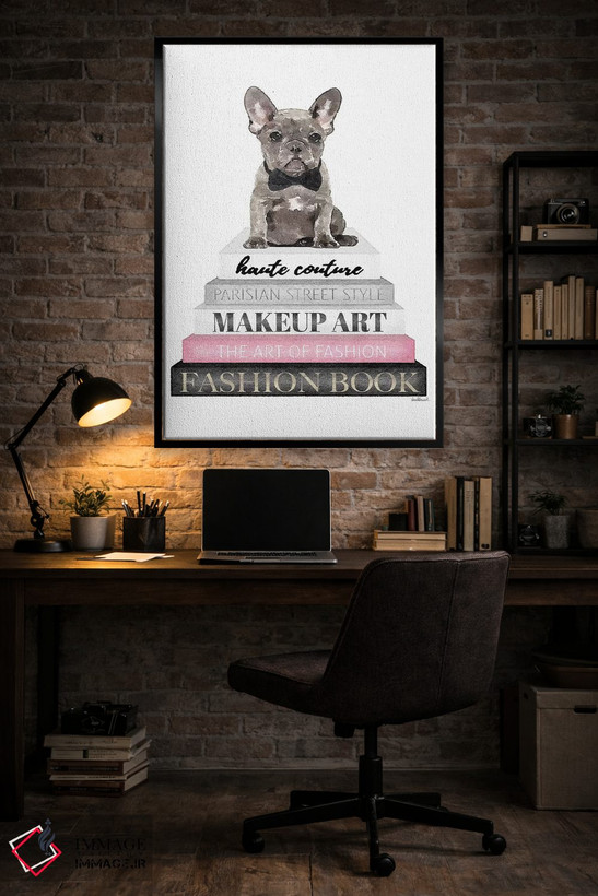 تابلو دکوراتیو Grey Frenchie, Bowtie,کتاب های خاکستری با صورتی، فرنچ بو… اثر آماندا گرینوود - D5B