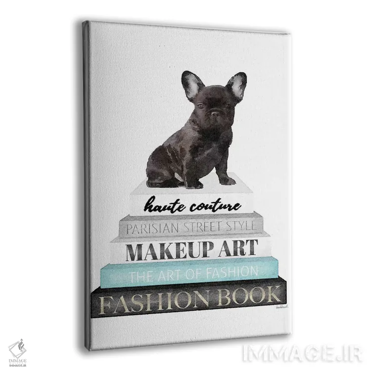 تابلو دکوراتیو Blk Frenchie,کتاب های خاکستری با فیروزه ای و فرنچ بولداگ… اثر آماندا گرینوود - نمای پرسپکتیو محصول