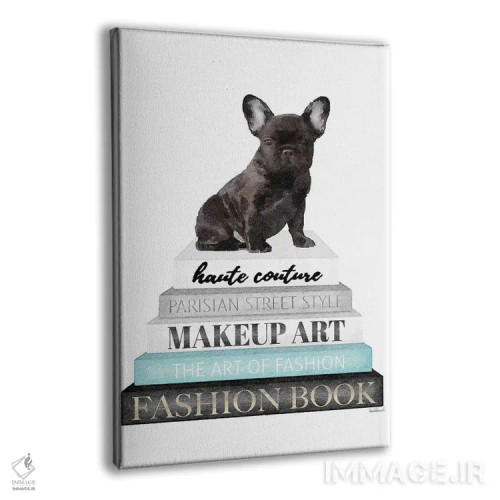 تابلو دکوراتیو Blk Frenchie,کتاب های خاکستری با فیروزه ای و فرنچ بولداگ… اثر آماندا گرینوود - نمای پرسپکتیو محصول