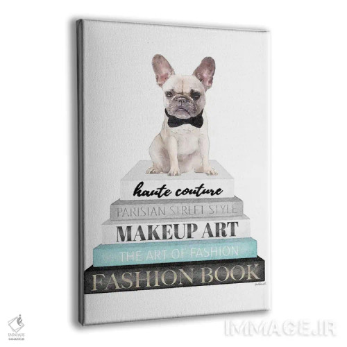تابلو دکوراتیو White Frenchie,کتاب های خاکستری با فیروزه ای و فرنچ بولد… اثر آماندا گرینوود - نمای پرسپکتیو محصول