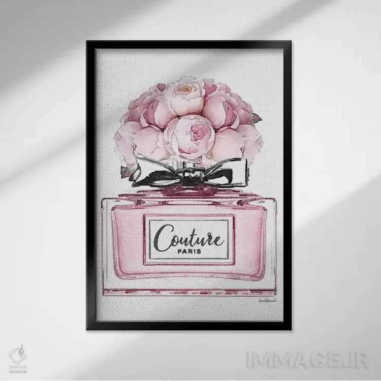 تابلو دکوراتیو Pink With Roses,عطر کوتاه، صورتی با گل رز اثر آماندا گرینوود - نمای قابدار مشکی