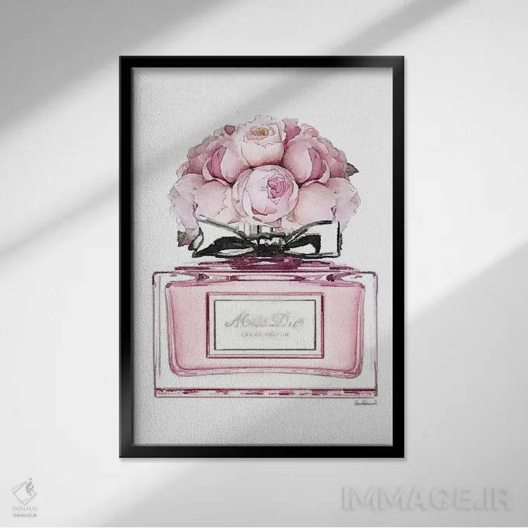 تابلو دکوراتیو Pink With Roses,عطر کوتاه، صورتی با گل رز اثر آماندا گرینوود - نمای قابدار مشکی