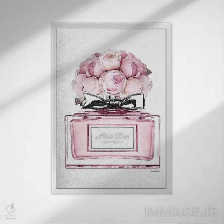 تابلو دکوراتیو Pink With Roses,عطر کوتاه، صورتی با گل رز اثر آماندا گرینوود - نمای قابدار سفید