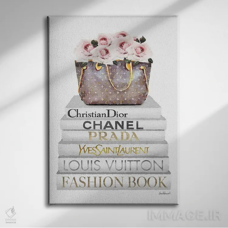 تابلو دکوراتیو Bag Filled With Roses,کتاب های سفید، کیف پر از گل رز اثر آماندا گرینوود - نمای روبهرو روی دیوار