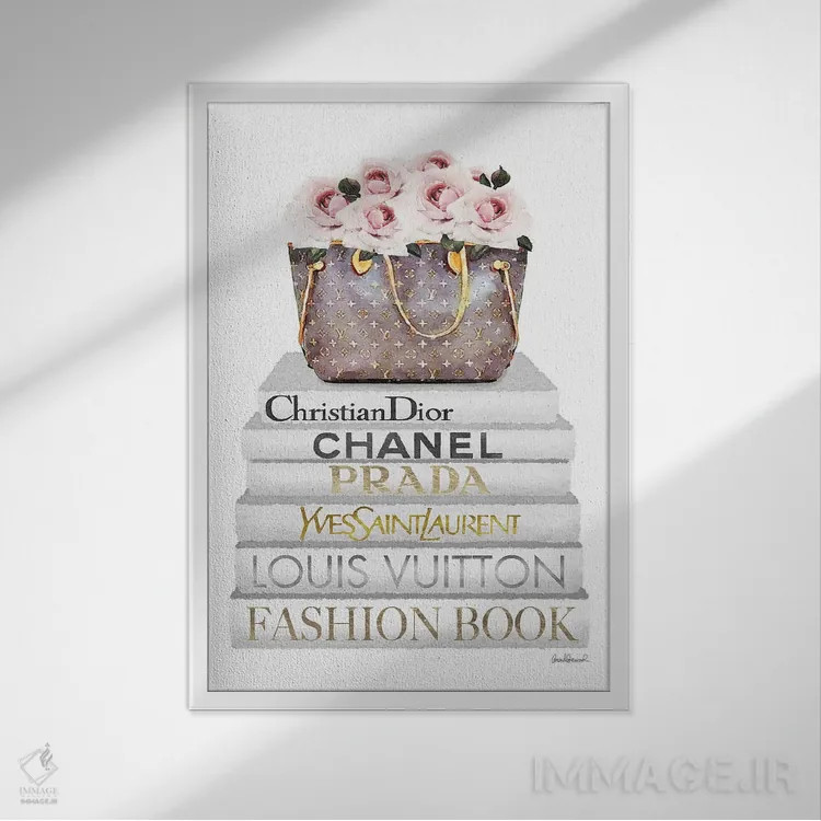 تابلو دکوراتیو Bag Filled With Roses,کتاب های سفید، کیف پر از گل رز اثر آماندا گرینوود - نمای قابدار سفید