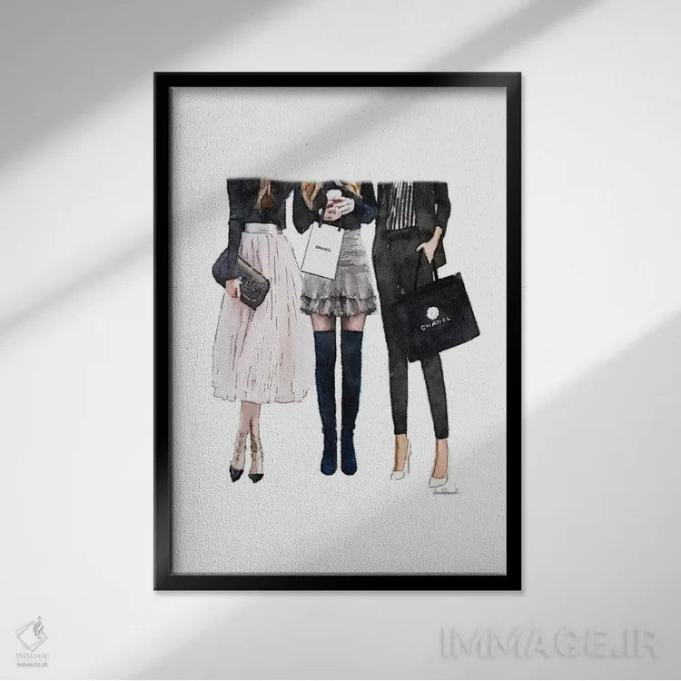 تابلو دکوراتیو سه دوست صمیمی مشکی و صورتی اثر آماندا گرینوود - نمای قابدار مشکی