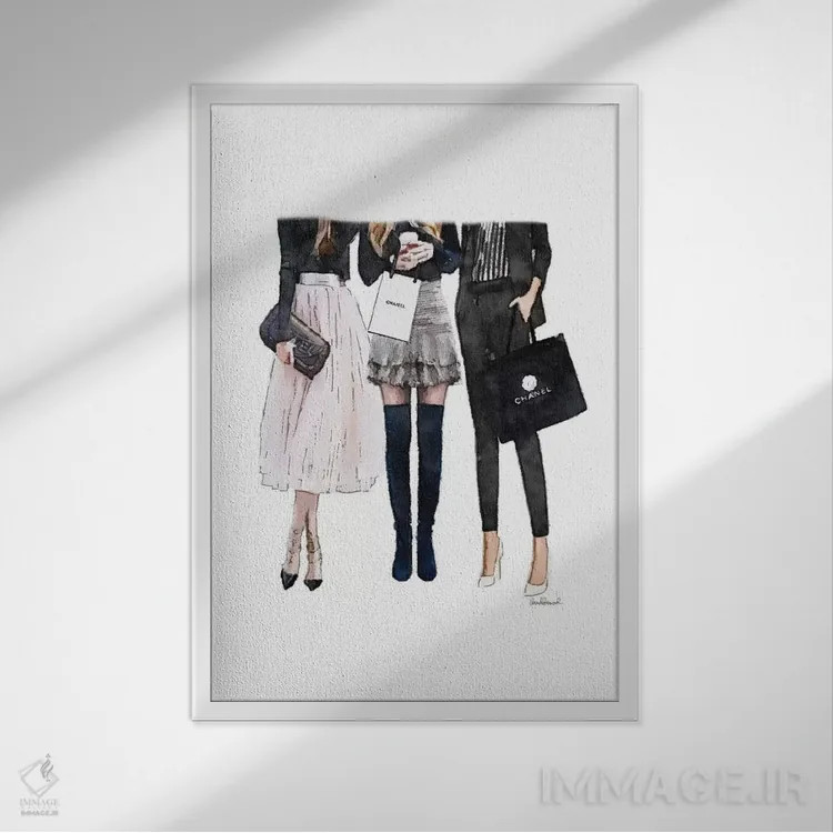 تابلو دکوراتیو سه دوست صمیمی مشکی و صورتی اثر آماندا گرینوود - نمای قابدار سفید