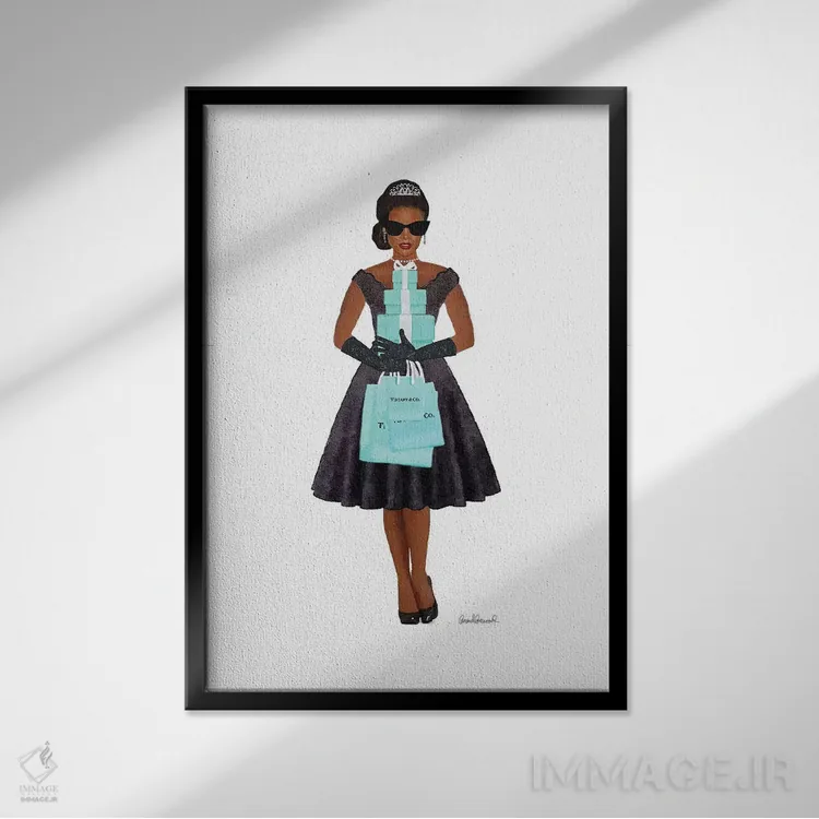 تابلو دکوراتیو Teal And Black, African-American,خرید فانتزی، فیروزه ای… اثر آماندا گرینوود - نمای قابدار مشکی