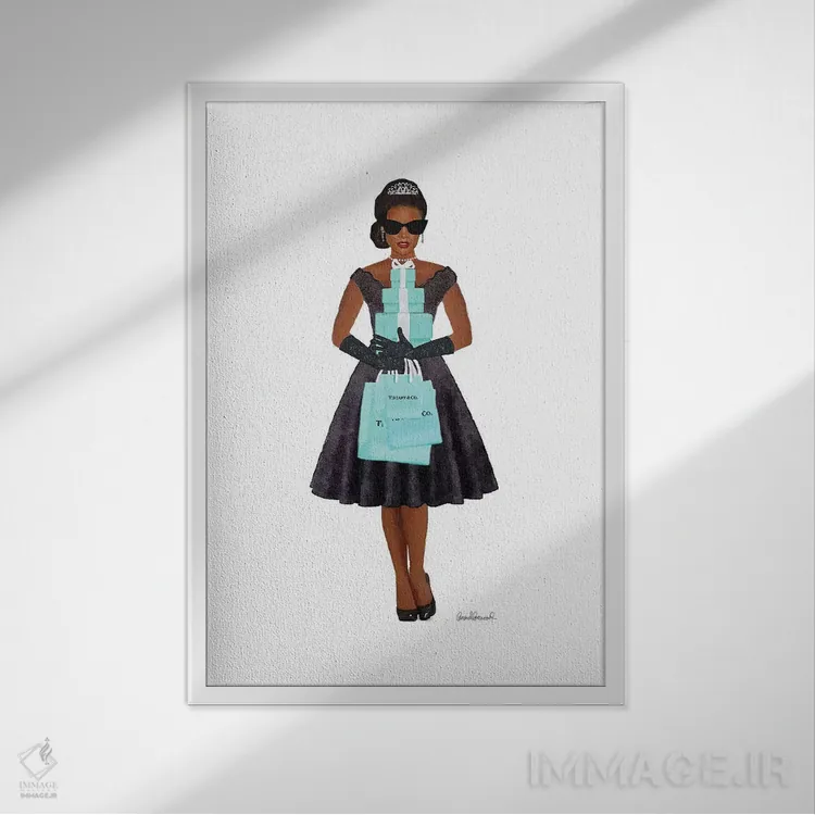 تابلو دکوراتیو Teal And Black, African-American,خرید فانتزی، فیروزه ای… اثر آماندا گرینوود - نمای قابدار سفید