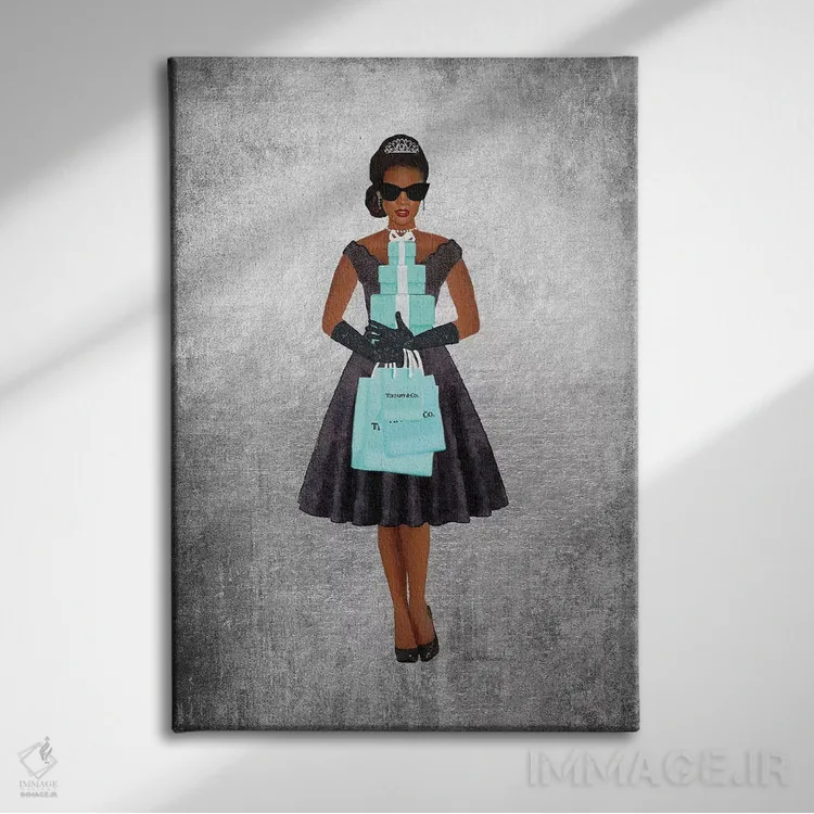تابلو دکوراتیو Silver, Teal And Black, African-American,خرید فانتزی، نق… اثر آماندا گرینوود - نمای روبهرو روی دیوار